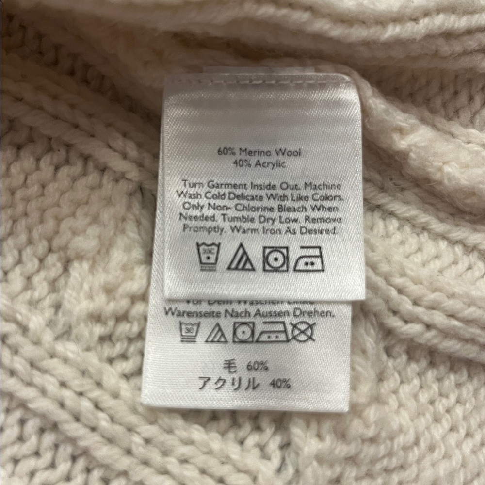 Eddie Bauer merino wool blend cable knit shawl collar cardigan sweater cream L - Picture 8 of 8